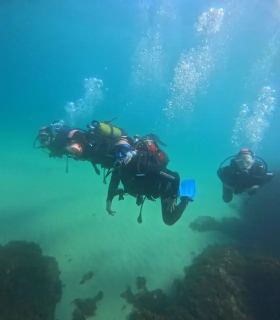 Grupo de buceo bajo el agua